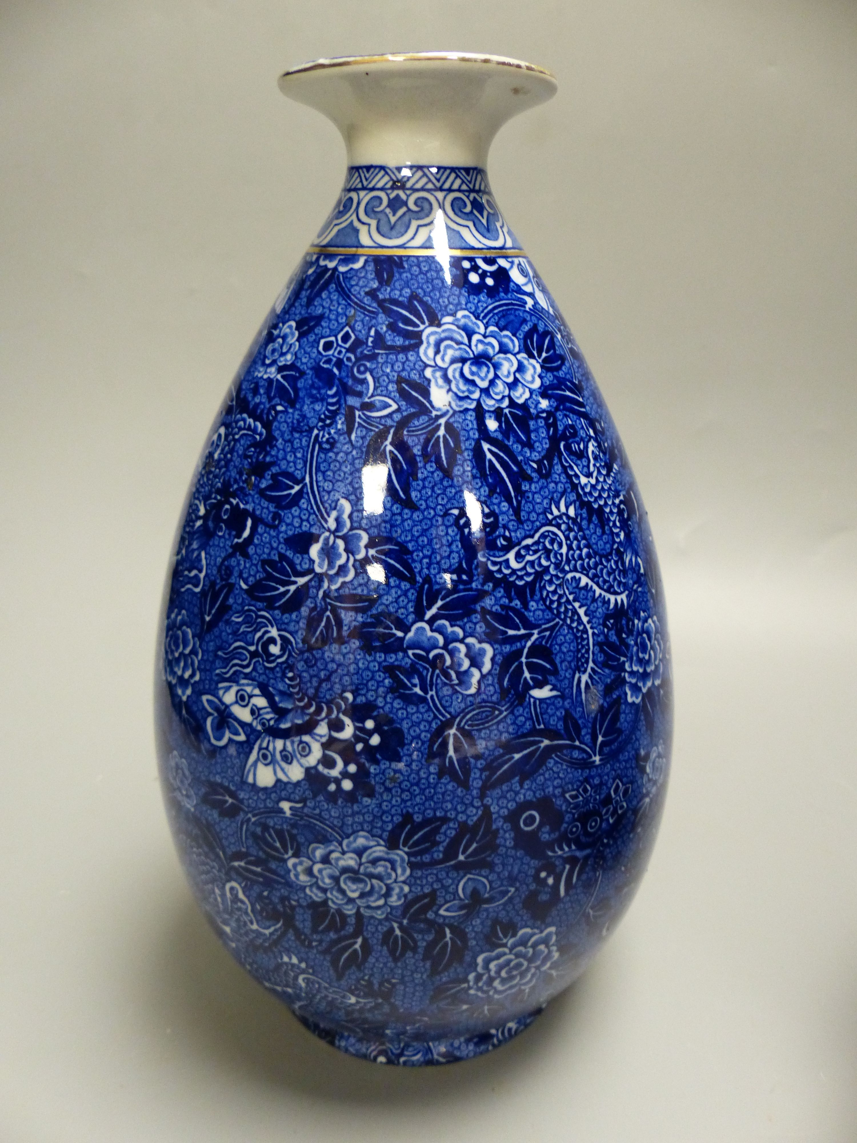 A pair of early 20th century Shelley blue printed pottery ovoid vases, height 23.5cm